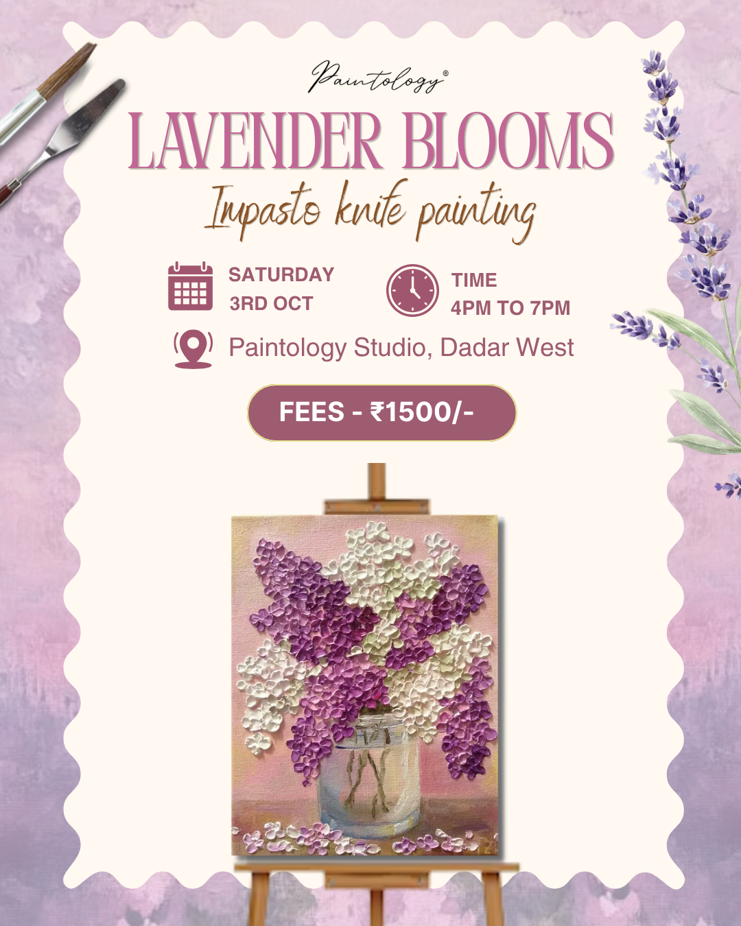 3rd Oct - 'Lavender Blooms' Impasto Knife painting.