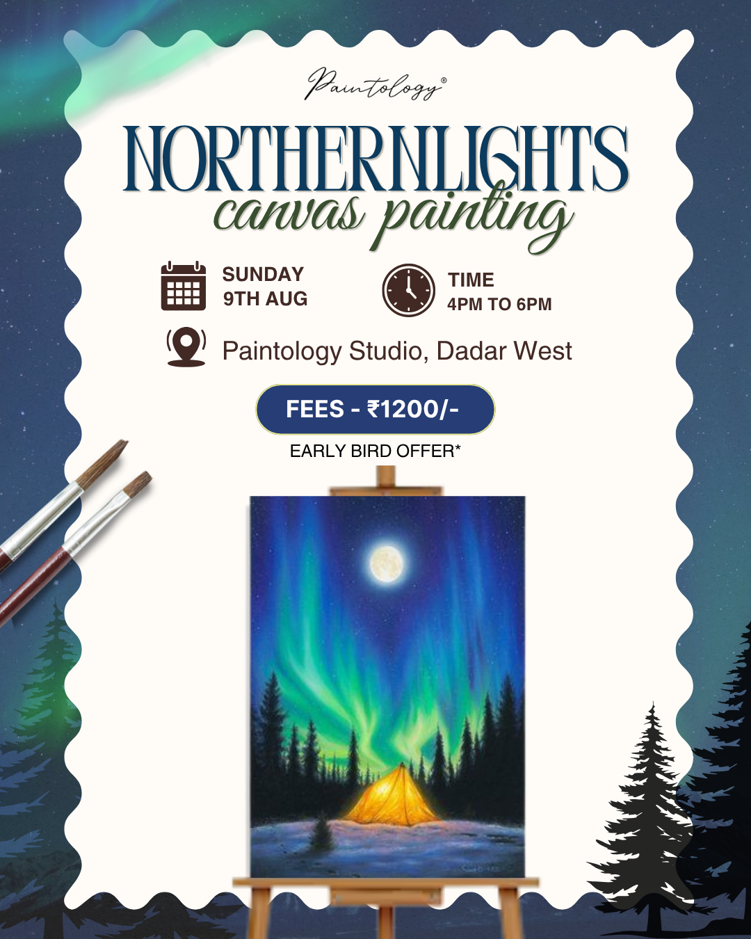 9th Aug - Northern lights - Canvas Brush painting
