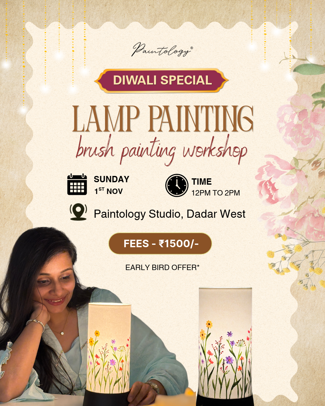 1st Nov - Morning Batch  ‘Lamp painting’ workshop (Diwali Special) - 12pm to 2pm